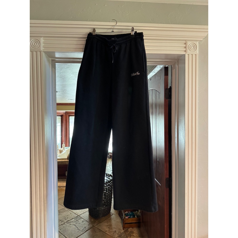 White Fox Boutique Black Wide Leg Sweatpants High Waisted Logo Lounge Pants